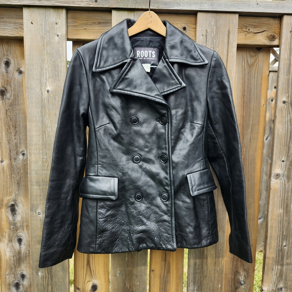 Roots Black Leather Women's Jacket Woman's Size 6 - Picture 1 of 5